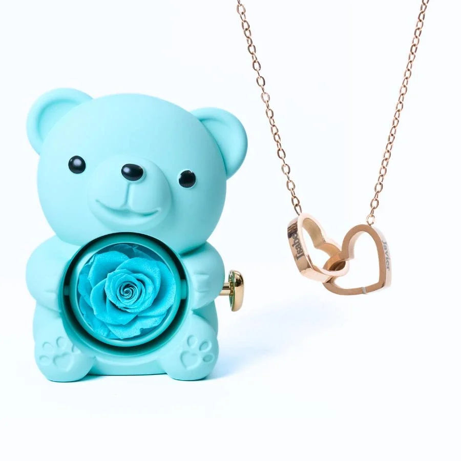Eternal Rose Bear & Personalized Necklace