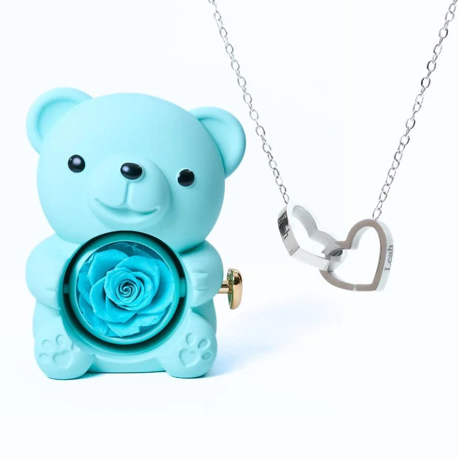 Eternal Rose Bear & Personalized Necklace