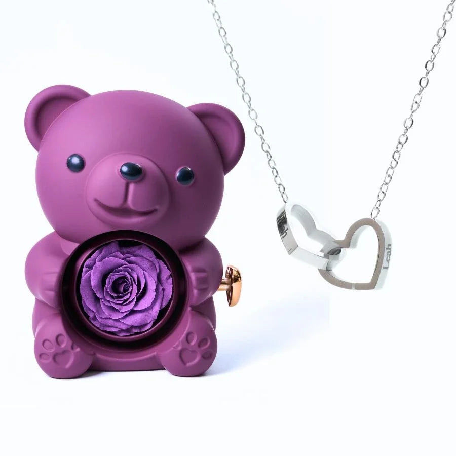 Eternal Rose Bear & Personalized Necklace