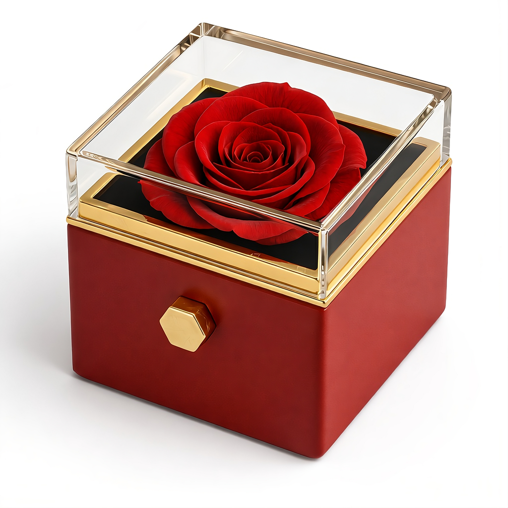 Caja de Rosa Eterna | Rosa Real y Collar Personalizado en Oro 18k