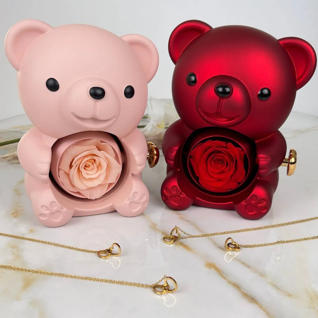 Eternal Rose Bear & Personalized Necklace