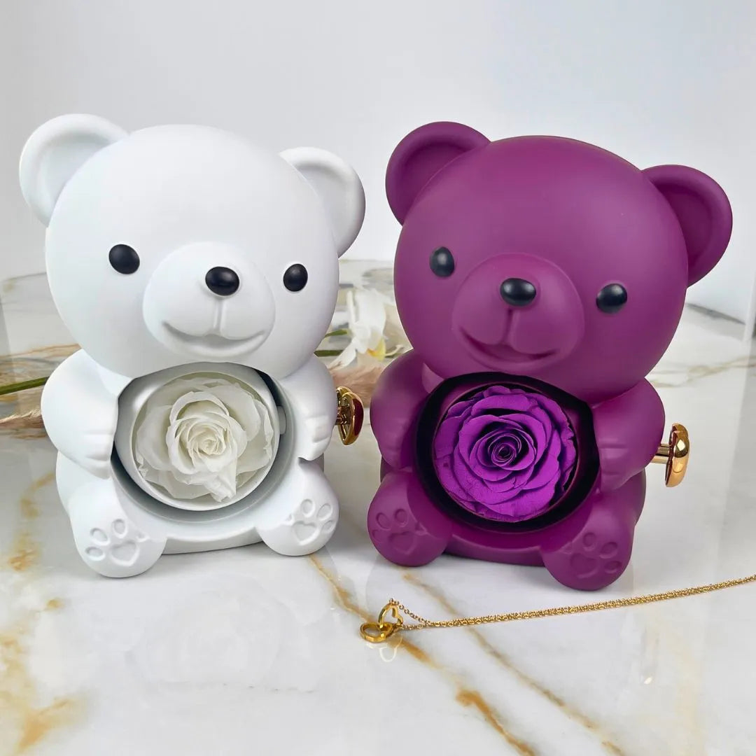 Eternal Rose Bear & Personalized Necklace